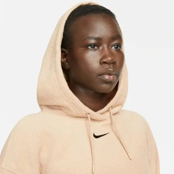 Nike Sportswear Essentials Women's Plush Hoodie Size Small Hemp Brown DD5118-200 - Picture 2 of 5